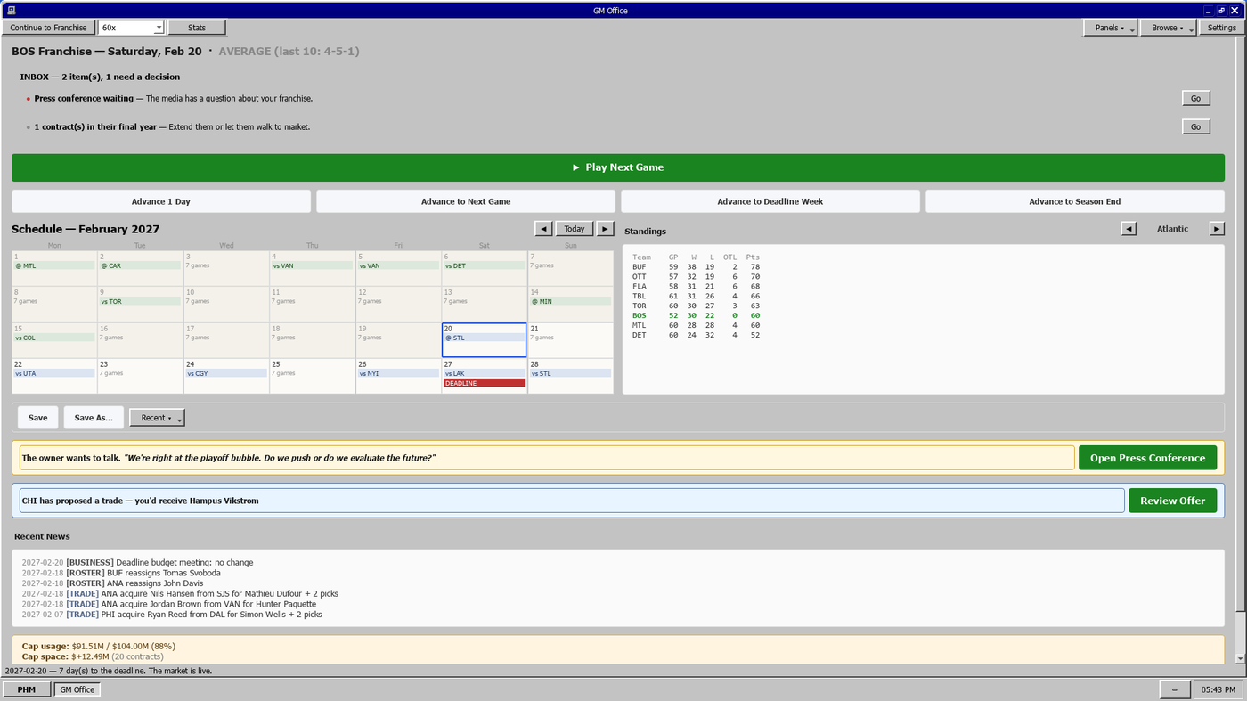 The GM Office app on the retro desktop