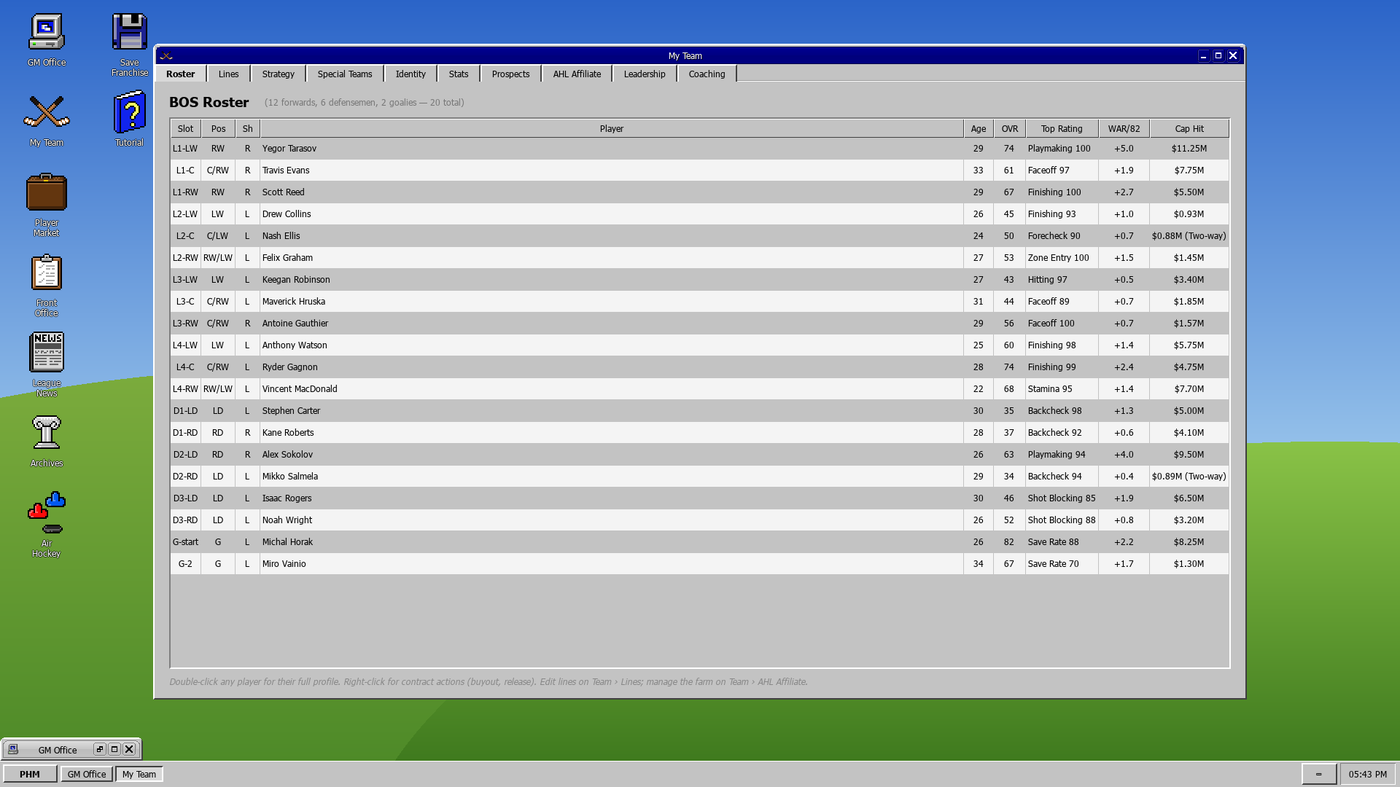 The My Team roster view